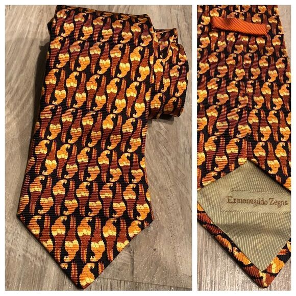ERMENEGILDO ZEGNA Silk Tie Parrot Bird - Picture 1 of 5